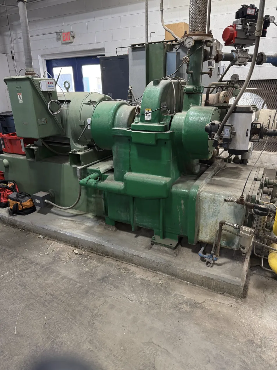 Rebuilt Joy centrifugal compressor reinstalled, grouted and running at the customer's plant
